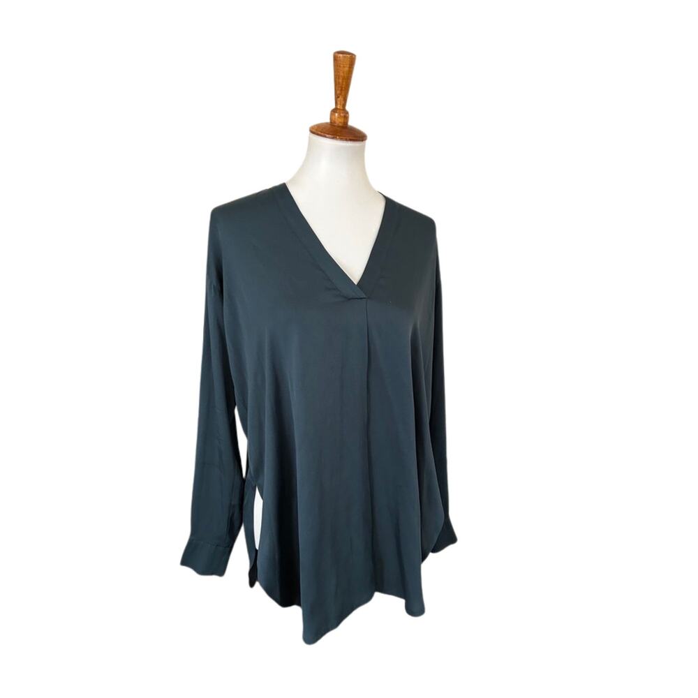 Vince Dark Teal Silk  Blouse – Long Sleeve, Relaxed Fit, Size S